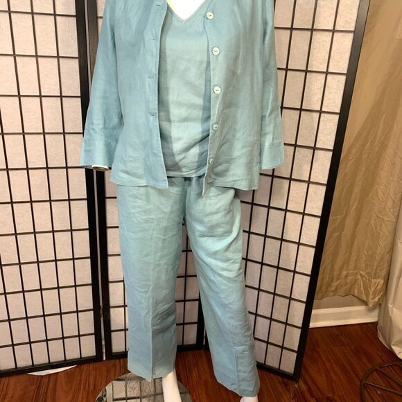 Jullian Jones Vintage Aqua Blue Linen 3 Piece Set - Picture 15 of 16